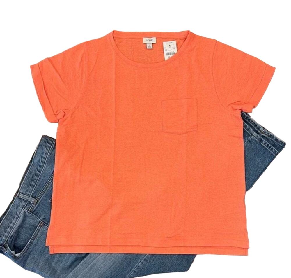 NWT J. Crew Neon Rose Pink/Peach Slub Cotton-Blend Rolled Sleeve Tee